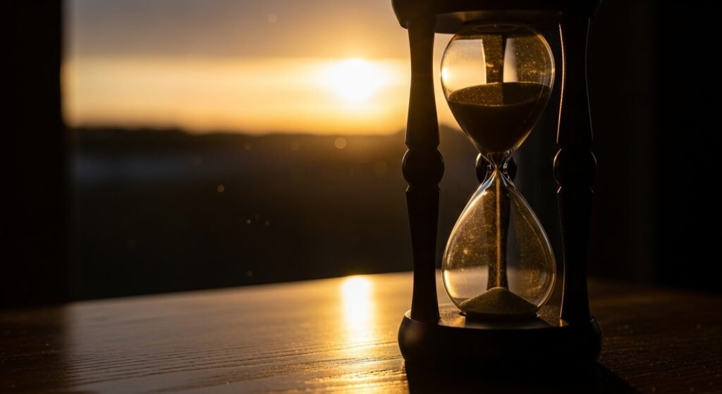 Ampulheta de madeira ilustrando as 7 coisas que a Bíblia diz sobre ansiedade e a limitação humana sobre o tempo.