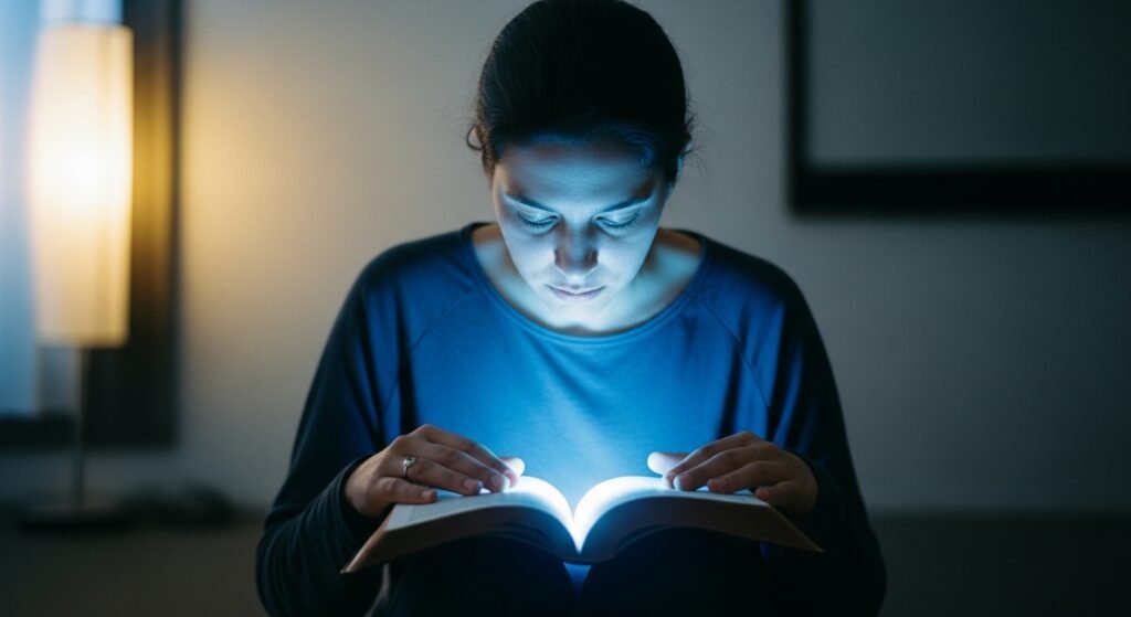Pessoa em oração com a Bíblia, focando nas 7 coisas que a Bíblia diz sobre ansiedade como antídoto para a alma.