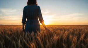 Pessoa caminhando em direção à luz em um campo dourado, simbolizando esperança e como a Bíblia nos orienta a enfrentar a ansiedade.