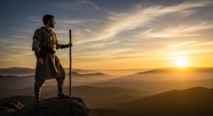 Josué observando o horizonte, representando a superação do Medo do Fracasso.