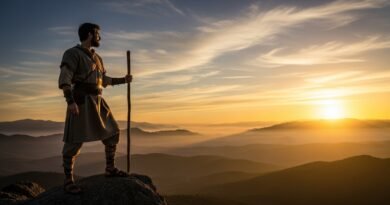 Josué observando o horizonte, representando a superação do Medo do Fracasso.