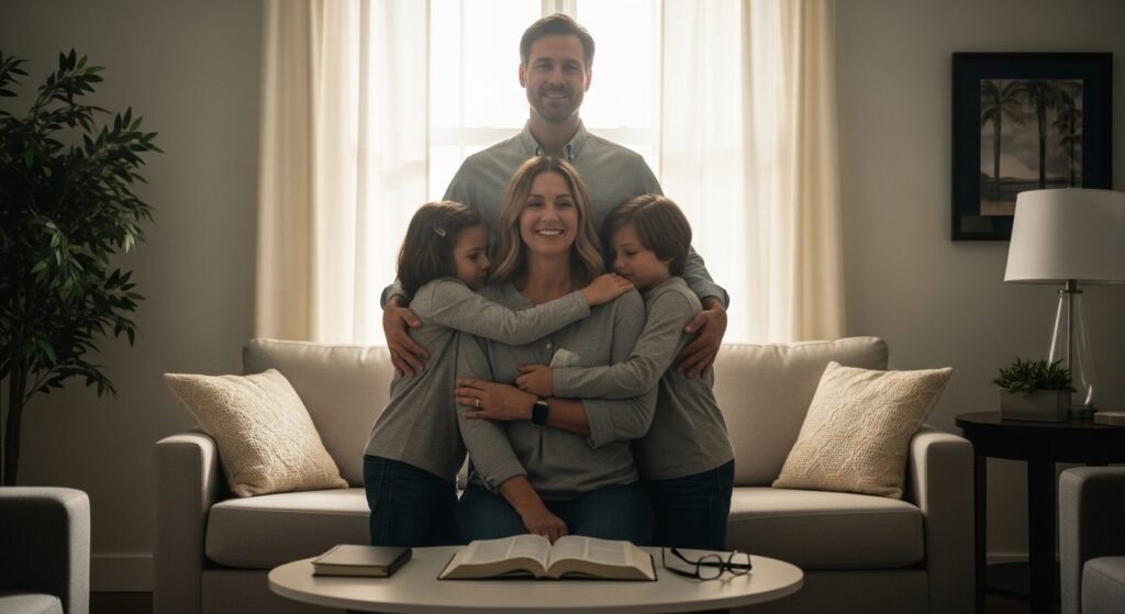 Homem exercendo a proteção espiritual e o Sacerdócio do Lar com sua família.