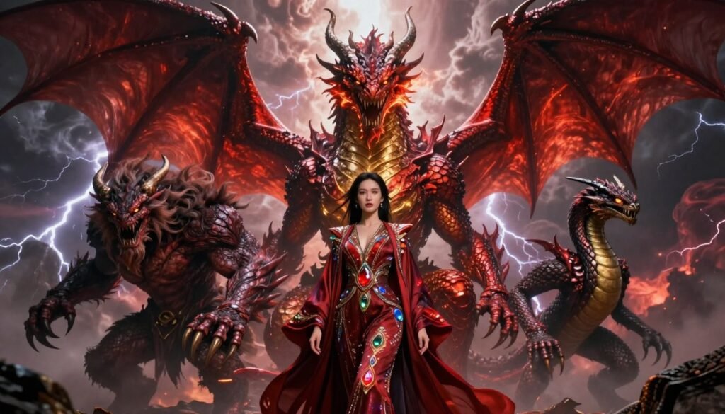 mulher, dragão e duas bestas mulher, dragão e duas bestas