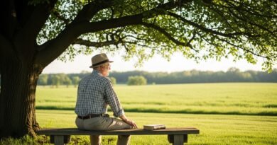 Homem descansando sob uma árvore representando a superação do esgotamento emocional na vida cristã.