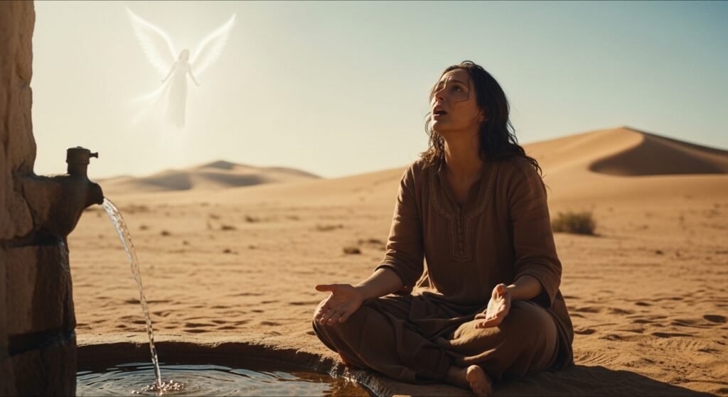 Estudo de Gênesis 16 - Hagar encontra o anjo do Senhor no deserto junto à fonte.
