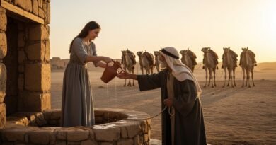 Estudo de Gênesis 24 - Rebeca dá de beber ao servo de Abraão junto ao poço.