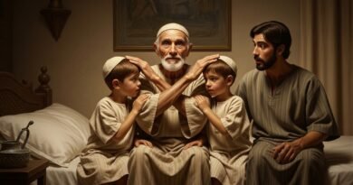 Estudo de Gênesis 48 - Jacob cruza as mãos para abençoar os filhos de José.