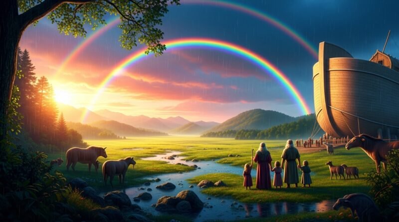 Estudo de Gênesis 9 - O arco-íris como sinal da aliança de Deus com Noé.