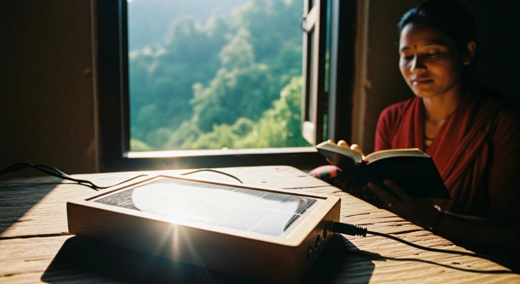 Bíblia em áudio solar usada na Missão no Nepal para ajudar cristãos analfabetos.