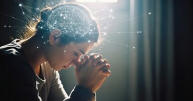 o que acontece no cérebro quando você ora - imagem representativa de pessoa orando com atividade cerebral iluminada