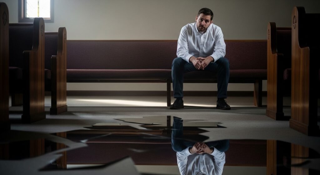 síndrome do impostor no ministério - imagem representativa de líder religioso em dúvida e introspecção