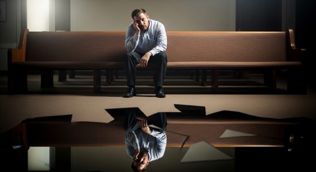 síndrome do impostor no ministério - imagem representativa de líder religioso em dúvida e introspecção