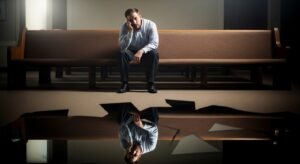 síndrome do impostor no ministério - imagem representativa de líder religioso em dúvida e introspecção