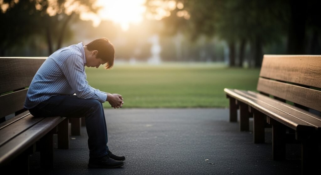 suicídio prevenção igreja - imagem representativa de pessoa em sofrimento com luz de esperança ao fundo