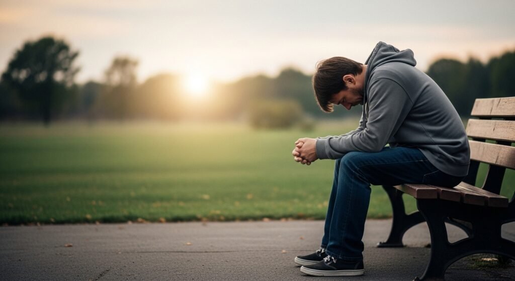 suicídio prevenção igreja - imagem representativa de pessoa em sofrimento com luz de esperança ao fundo