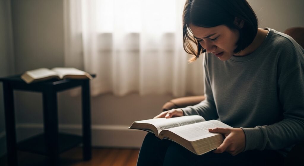 TOC espiritual - imagem representativa de pessoa angustiada com pensamentos religiosos repetitivos