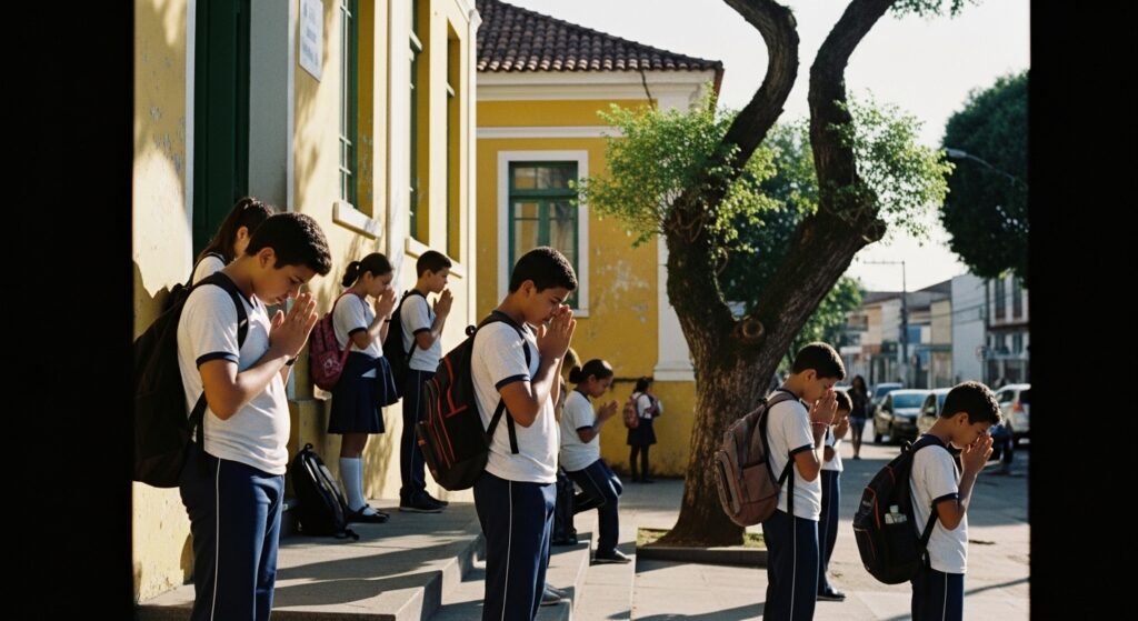 Alunos oram por pais