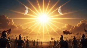 O Sol Parou? O Milagre de Josué 10 Explicado Representação do sol e da lua parados no céu durante a batalha de Josué em Gibeom