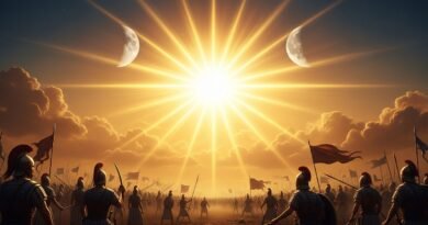 Representação do sol e da lua parados no céu durante a batalha de Josué em Gibeom