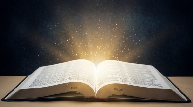 Bíblia aberta com luz divina representando o perdão de Deus para quem confessa seus pecados e teme ter perdido a salvação por um pecado