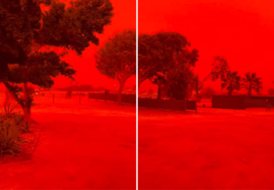 Céu vermelho-sangue intenso