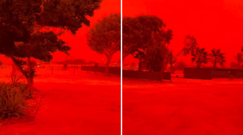 Céu vermelho-sangue intenso