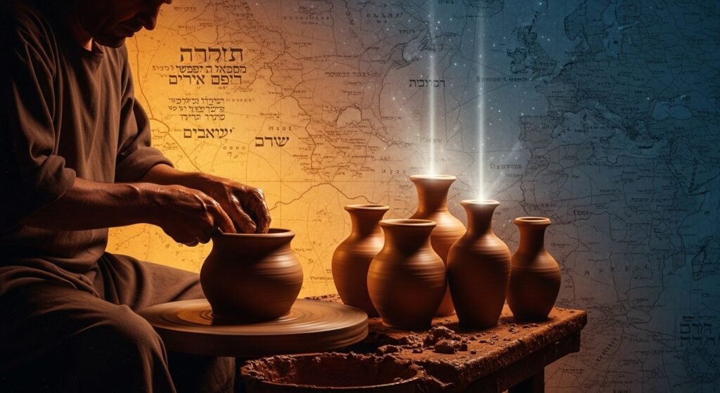 Oleiro moldando vasos de barro representando a soberania de Deus em Romanos 9 e a imagem do oleiro e do barro